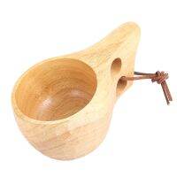 【CW】1PC Natural Wood Finnish Cup Outdoor Camping Portable Coffee Cup Rubber Wood Creative Home Kitchen Supplies Handle Drinkware