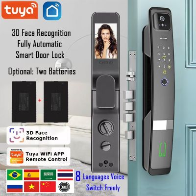 แอป Wifi Tuya ภาษาอังกฤษ/รัสเซีย/สเปน/โปรตุเกสเสียงดิจิตอล3D ใบหน้าประตูล็อคอัจฉริยะจดจำลายนิ้วมือด้วยกล้อง