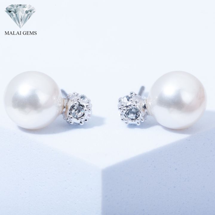 malai-gems-ต่างหูมุก-เงินแท้-silver-925-เพชรสวิส-cz-เคลือบทองคำขาว-รุ่น-11003634-แถมกล่อง-ต่างหูเพชร-ต่างหูเงินแท้