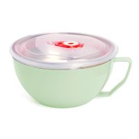 Stainless Steel Bowl with Lid Handle, Leak-Proof Microwavable Instant Noodle Bowl Pot Food Containers Rice Soup Bowls