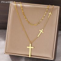 Stainless Steel Necklaces Cross Pendant Choker Multilayer Chain Double Stacked Wear Light Luxury Fine Necklace For Women Jewelry