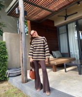 Thesimple - coffee stripes knit set เซทไหมพรมถักสีกาแฟ