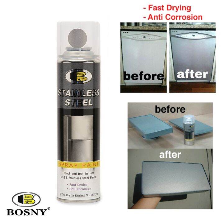 225g BOSNY Stainless Steel Spray Paint Fast Drying Anti Corrosion House Care Refrigerator