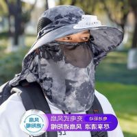 COD SDFGERTERT Fan Hat Sun Men Outdoor Fishing Cover Face Anti-Ultraviolet Big Brim Bucket风扇帽遮阳帽男户外钓鱼帽子防晒帽遮脸防紫外线大檐渔夫帽太阳帽