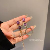 [COD] Korean high-end asymmetrical purple diamond hoop earrings personality silver needle minority design wholesale