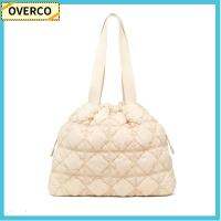 OVERCO เมฆจีบ กระเป๋านักช้อป hobos เบาะผ้าฝ้ายขนเป็ด ผ้าลายสก็อต กระเป๋า Crossbody ลำลองแบบสบายๆ ไนลอนทำจากไนลอน กระเป๋าถือแบบพอง ผู้หญิงผู้หญิงผู้หญิง