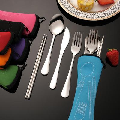 Stainless Steel Cutlery Set Knife Fork Spoon Dinnerware Set Case Travel Camping Accessories With Portable Set For school Office Flatware Sets