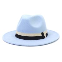 2021 Women Men Big Wool Fedora Hat With Leather Ribbon Gentleman Elegant Lady Winter Autumn Wide Brim Jazz Church Panama Fedora