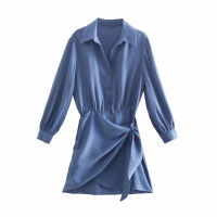 ZA Sexy Shirt Dress Women Turn-Down Collar Long Sleeve Buttons Party Women Mini Dresses Summer Holiday Purple Satin Shirts Dress