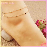 [KUNLIAN] GOLD Double CHAIN anklet สร้อยข้อมือข้อเท้าเท้าเปล่ารองเท้าแตะชายหาดเครื่องประดับเท้า