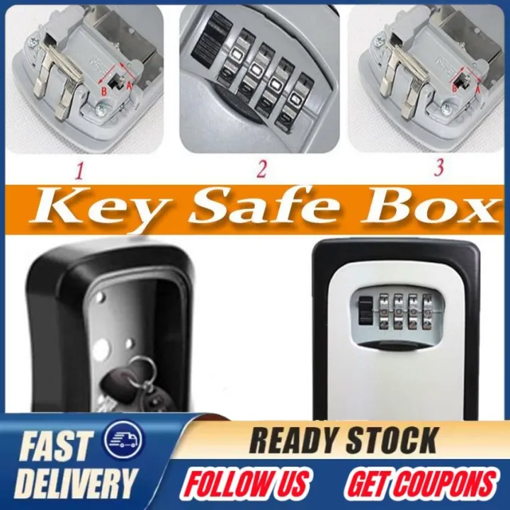 Key Storage Lock Box, 4-Digit Combination Lock Box, Wall Mounted Lock ...