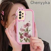 Chenyyyka เคส A04s ปลอกสำหรับ Samsung 5G,เคสแฟชั่นรูปโบว์เคสโทรศัพท์โปร่งใสนิ่มลายดอกทิวลิปมอนสเตอร์น้อยโชคดีกันกระแทกและทนต่อการขีดข่วนเคสเลนส์กล้องถ่ายรูปซิลิกาเจล TPU