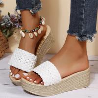 ✆☸ Fashion Weave Chunky Platform Slippers Women Summer Thick Bottom Wedge Sandals Woman Open Toe Non Slip Beach Slides Flip Flops