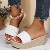 Fashion Weave Chunky Platform Slippers Women Summer Thick Bottom Wedge Sandals Woman Open Toe Non Slip Beach Slides Flip Flops