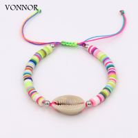 Bracelets for Woman Boho Handmade Jewelry Colorful Polymer Clay Beads Natural Shell Charm Bracelet Gifts Beach Accessories Wireless Earbuds Accessorie