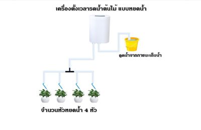 ชุดรดน้ำต้นไม้แบบน้ำหยด อัตโนมัติ แบตรีชาร์จ (Rechargable) พร้อมหัวหยดน้ำจำนวน 4 ตัว Dripper timer YDJH4 ส่งจากประเทศไทย