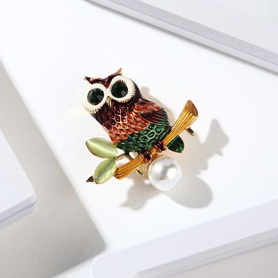 Enamel Crystal Rhinestone Owl Animal Collar Brooch Pins Women Jewelry Gift cc brooch christmas jewelry