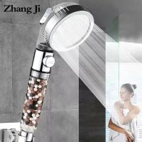 ZhangJi Bathroom 3-Function SPA Shower Head with Switch Stop Button high Pressure Anion Filter Bath Head Water Saving Shower Docks Stands