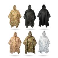 Outdoor Hooded Breathable Rainwear Camo Poncho Army Tactical Raincoat Camping Hiking Hunting Birdwatching Suit Travel Rain Gears