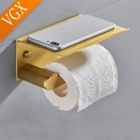 VGX Toilet Paper Holder With Phone Shelf Punch-free Bathroom Roll Tissue Rack Wall Mount Accessories Hardware Matt Black White Toilet Roll Holders