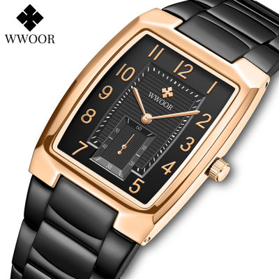 Relojes Hombre  WWOOR Fashion Mens Watches Top Brand Luxury Square Quartz Wristwatch Casual Waterproof Date Sports Clock+Box