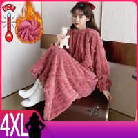 Large Bust Winter Flannel Women Night Dress Thick Sleepwear Women Night Grown Fleece Coral Loungewear Nightwear 4XL Home Clothes