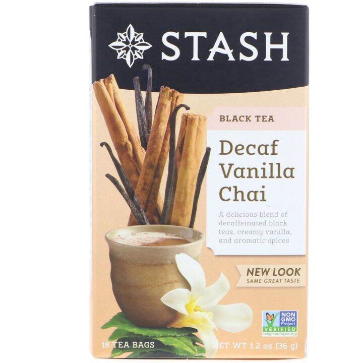 ชาดำไม่มีคาเฟอีน-stash-black-tea-decaf-vanilla-chai-18-tea-bags-ชารสแปลกใหม่ทั้งชาดำ-ชาเขียว-ชาผลไม้-และชาสมุนไพรจากต่างประเทศ-กล่องละ18ซอง-พร้อมส่ง