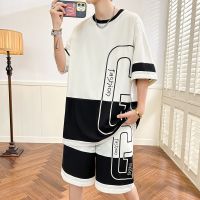 【Hot Sale】 2023 summer new short-sleeved t-shirt male junior high school and student sports suit a set with handsome