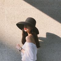 Audrey Hepburn straw hat sunken moing tool bell-shaped big brim hat vintage high pretend bility tourist beach atmosphere