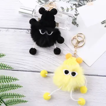 Cute Plush Doll Fur Fluffy Pompom Keychain Wearing Sunglasses