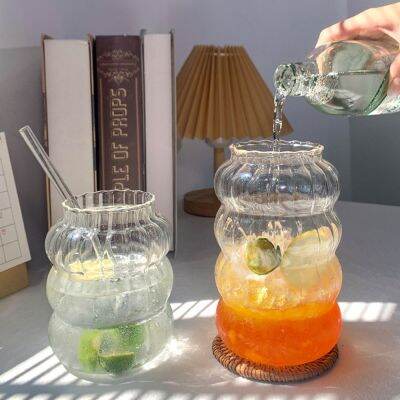 【CW】♈  Korea Ins Cups Large Capacity Heat-resistant Glass Juice Beverage 410/650/865ml