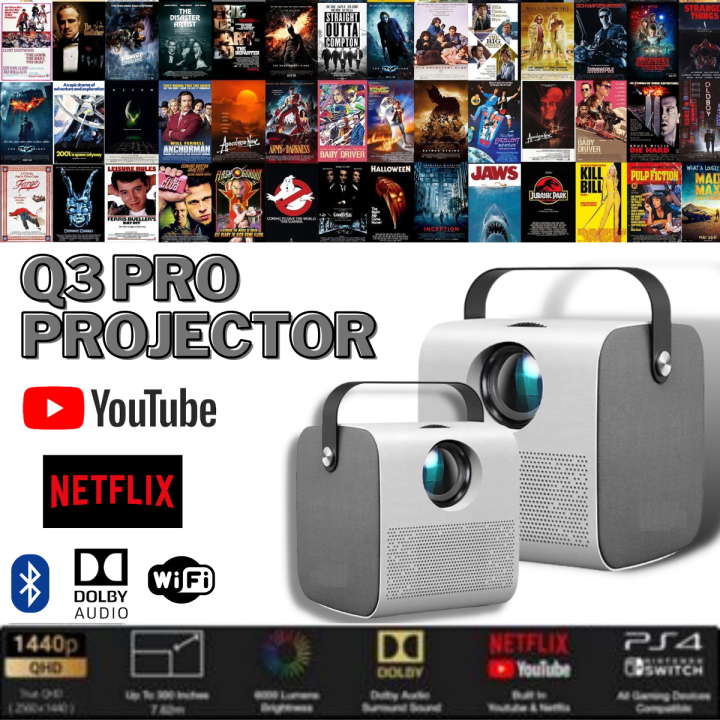 Free Tripod stand High HD Builtin App Android Q3 Pro Projector Mini