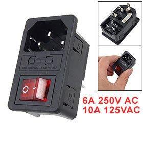 Inlet Male Power Socket with Fuse Switch 10A 250V 3 Pin IEC320 C14