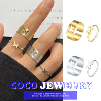 COCOJEWELRY 2ชิ้น/เซ็ตฮิปฮอปบุคลิกภาพผีเสื้อปรับแหวนเปิดโลหะพังก์แหวนคู่ชุดอุปกรณ์เครื่องประดับ