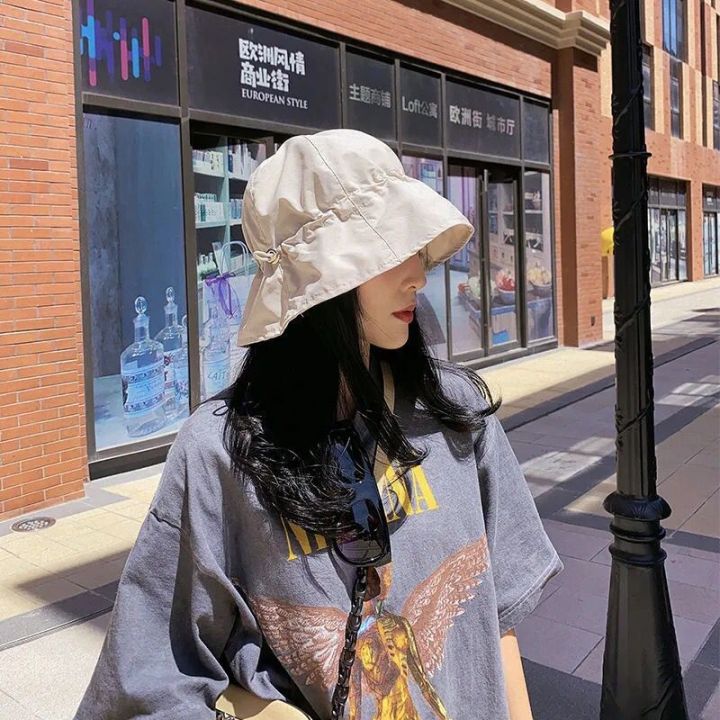 hot-adjustable-drawstring-fishing-bucket-hat-women-uv-protection-bob-fisherman-hat-breathable-outdoor-cycling-solid-color-sunhat