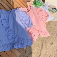 COD Girls lace shirt 2022 summer new childrens Korean style western style short-sleeved baby Summer doll shirt topPCS