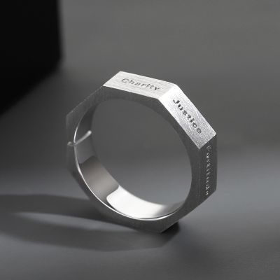Punk Simple Hexagon Men 39;s Ring Fashion Casual Hand Carved Letter Polygon Ring Classic Hip Hop Male Party Jewelry Gift
