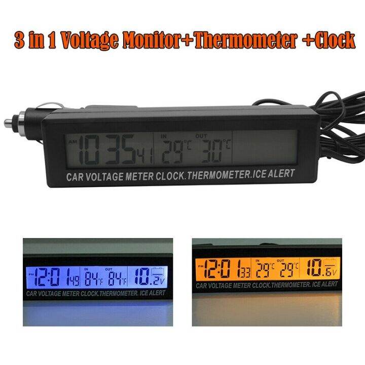 12V Car LED Digital Clock Indoor / Outdoor Temperature Monitor High