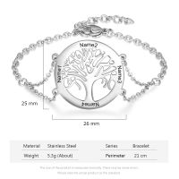 HotPersonalized Tree Of Life สร้อยข้อมือแกะสลักชื่อสแตนเลส Custom Family Tree สร้อยข้อมือผู้หญิงปีใหม่ Gift