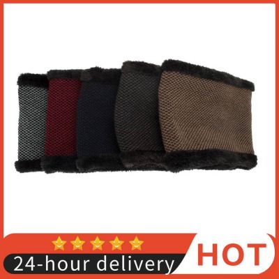 ✓卐 Winter Scarf For Men Fleece Ring Bandana Knitted Warm Solid Scarf Thread Fashionable Thick Cotton Ski Mask Warmer Neck