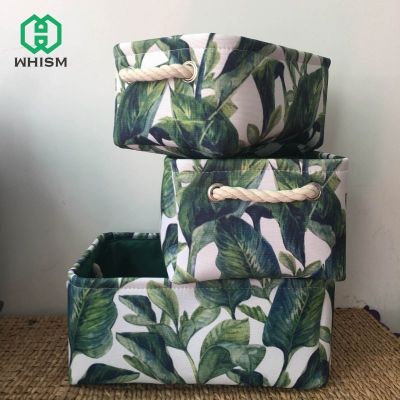 WHISM Folding Tropical Leaves Flowers Style Storage Basket Linen Laundry Hamper Barrel Bag Storage Holder Box Kids Toy Organizer