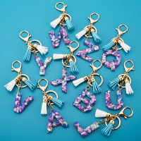 MLE พวงกุญแจ Resin 26 Letter Pendant Keyring With Color Tassel Car Keychain Charm Decoration