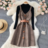 High Quality Small Fragrance 2 Piece Set Women Bottomed Sweater Tops + Woolen Vest Dress Suits Fall Winter Slim Two Piece Suits