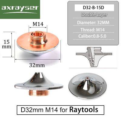 Raytools หัวฉีดตัดเลเซอร์ D32 M14เส้นใยความเร็วสูงเดียวสองชั้นขนาด0.8-5.0ชุบโครเมี่ยม Axrayser Typpeb