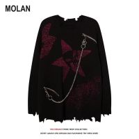 MOLAN เสื้อสเวตเตอร์สไตล์วินเทจของผู้ชาย,สีทึบเสื้อถักนิตติ้งความหนาทรงหลวมเสื้อใส่สบายแฟชั่นใช้ได้ทั้งชายและหญิง