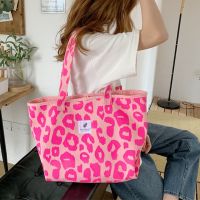 Pink Leopard Shoulder Handbag Bag Women Summer Shopping Canvas Bag Womens Large Capacity Casual Totes Ladies Cute Casual Bucket Fashion Bag Qf8