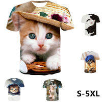 S-5XL แมวน่ารักรูปแบบ3D พิมพ์เสื้อยืดผู้ชาย/ผู้หญิงฤดูร้อนหลวมแขนสั้นกีฬา