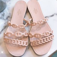 H pig nose chain herr mesˉ womens slippers temperament summer womens shoes multi-color macaron jelly slippers 2023 new