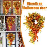 Autumn Maple Leaf Halloween 9.8 Artificial Thanksgiving Outside Wreath Vintage Inches Wreath Home Wedding Garland With Flowers