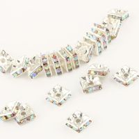 ✘❏ 50/100PCS 6mm 8mm AB Silver Color Square Rhinestone Rondelles Crystal Spacer Beads For Jewelry Making DIY Bracelet Necklace